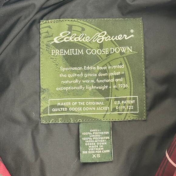 Eddie Bauer Red Tartan Plaid Premium Goose Down Puffer Vest Jacket Zip Womens XS - Picture 5 of 12